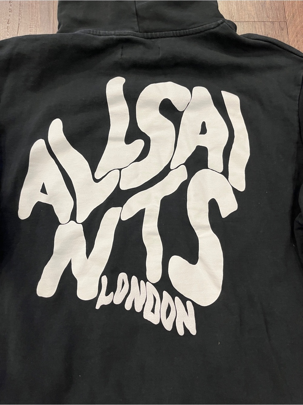 All Saints London Men's Hoodie Graphic Logo Black Sz L